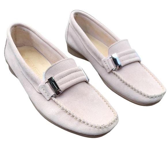 PIERRO MASETTI Kiowa Blush Pink Suede Moc Driving Loafers Shoes 39 US 8-8.5 - Picture 1 of 13